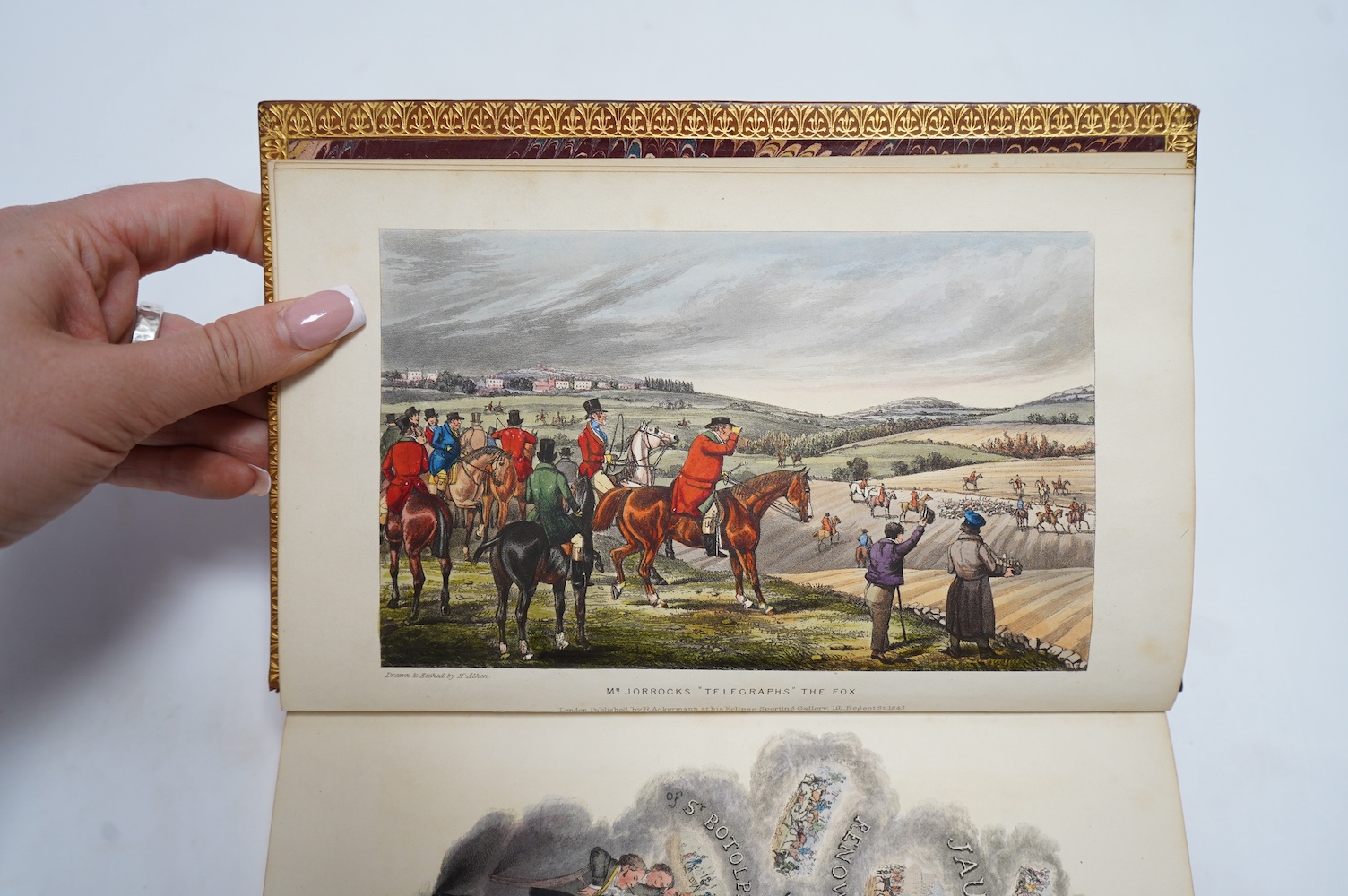 Surtees, Robert Smith - Jorrocks's Jaunts and Jollities, second edition, additional engraved pictorial title and 14 plates, all hand-coloured aquatints by Henry Alken, 8vo, calf gilt, bookplate of Walter Cunliffe, 1st Ba